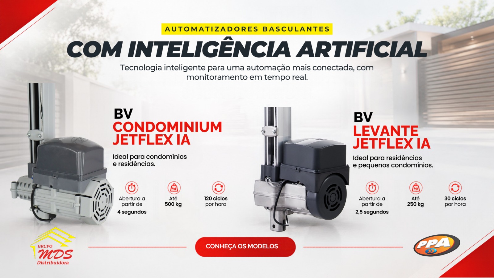 Automatizadores basculantes PPA com inteligência artificial: BV Condominium JetFlex IA e BV Levante JetFlex IA